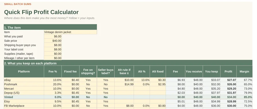 Quick Flip Profit Calculator preview